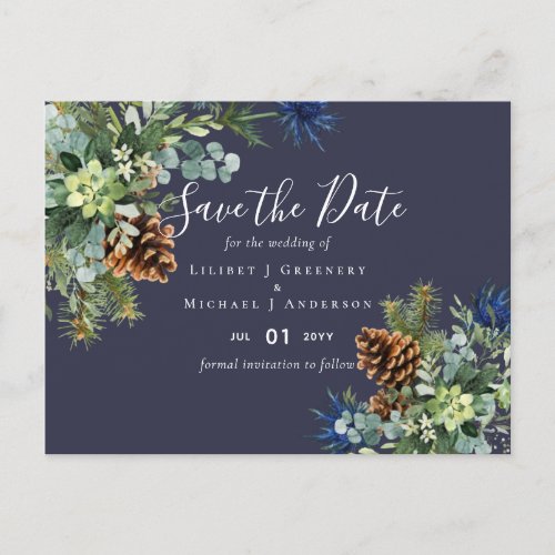 Winter Blue Thistle Eucalyptus Wedding Wonderland Postcard