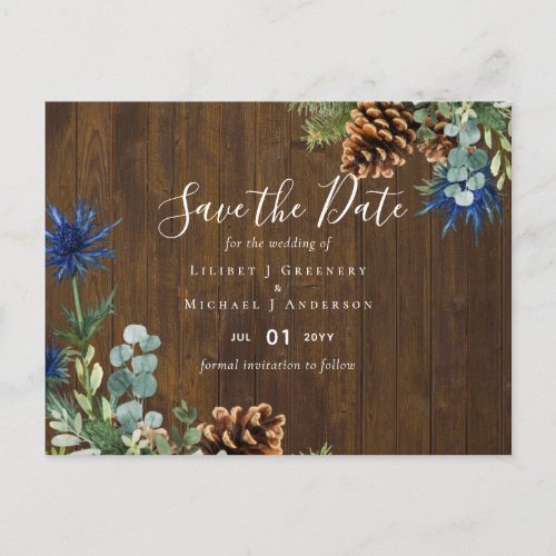 Winter Blue Thistle Eucalyptus Wedding Wonderland Postcard