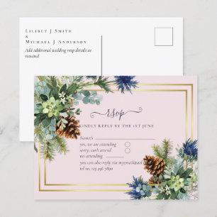 Winter Blue Thistle Eucalyptus Wedding Wonderland Postcard