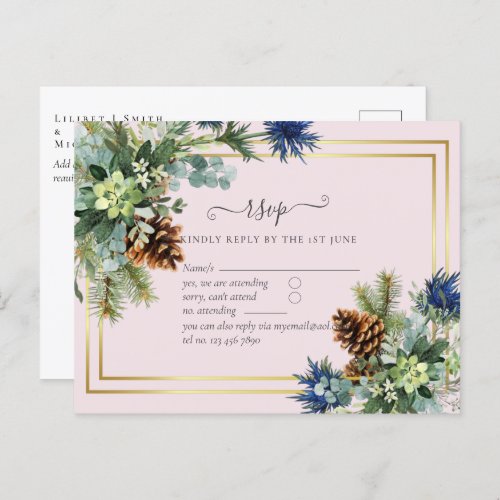 Winter Blue Thistle Eucalyptus Wedding Wonderland Postcard