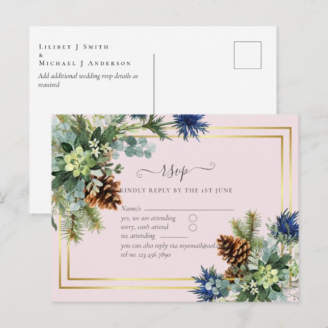 Winter Blue Thistle Eucalyptus Wedding Wonderland Postcard (Front/Back)