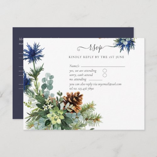 Winter Blue Thistle Eucalyptus Wedding Wonderland Postcard