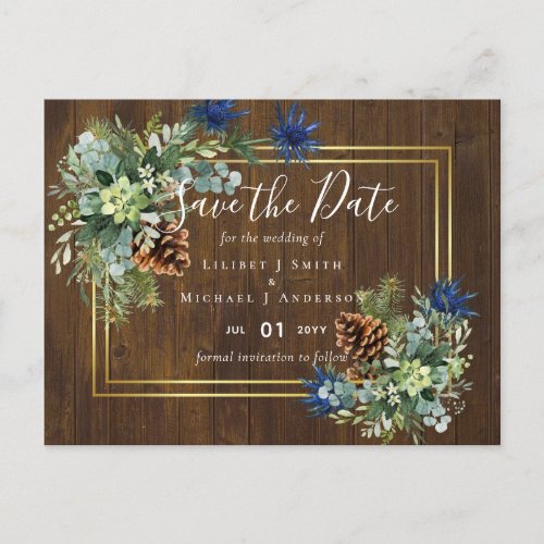 Winter Blue Thistle Eucalyptus Wedding Wonderland Postcard