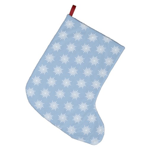 Winter Blue Treble Clef Snowflake Pattern Large Christmas Stocking