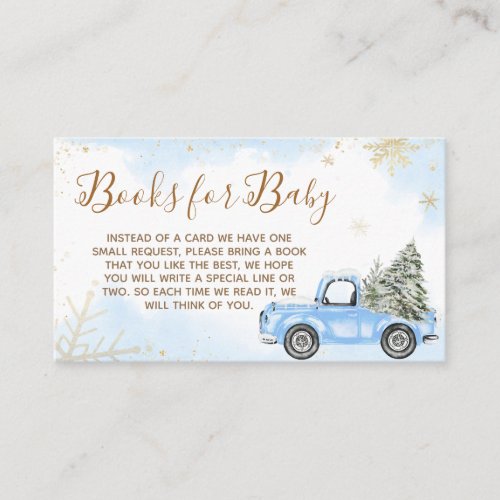 Winter Blue Truck Baby Shower Books for Baby Enclosure Card