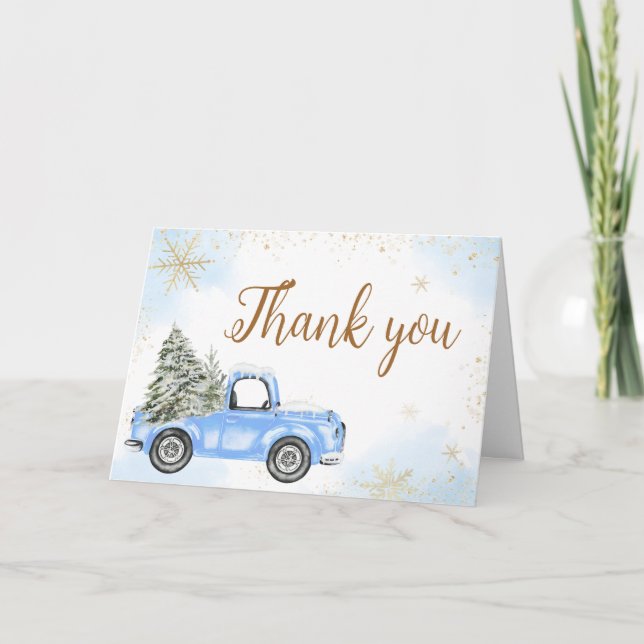 Winter Blue Truck Baby Shower  Thank You Card (Front)