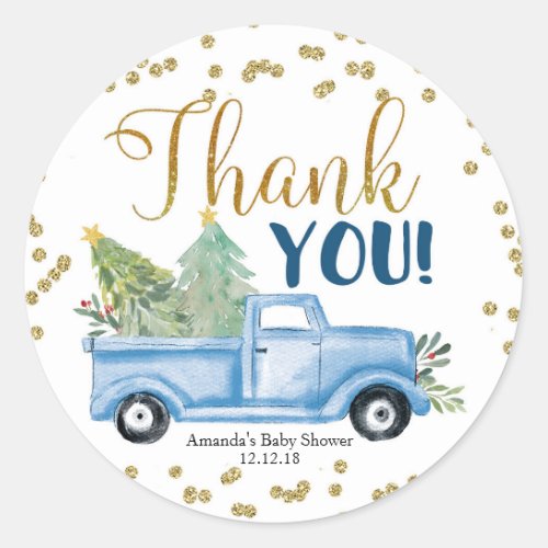 Winter Blue Truck Baby Shower Thank You Tag