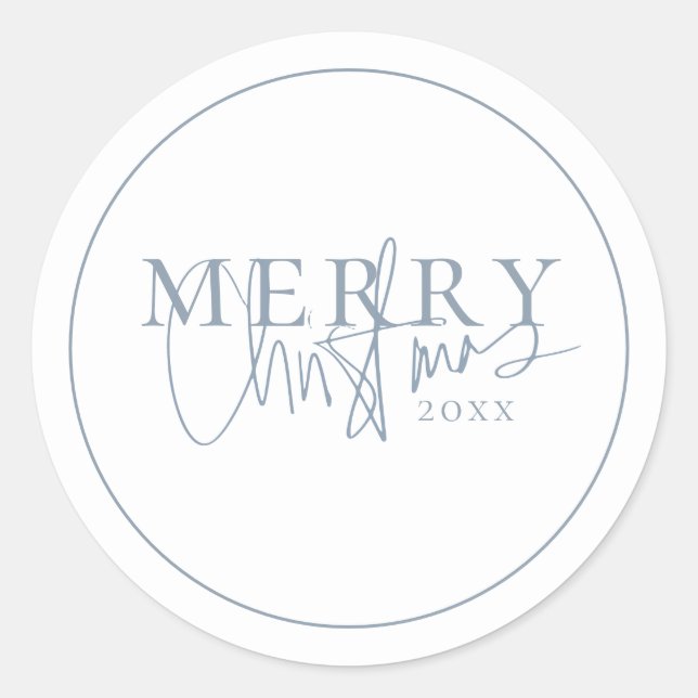 Winter Blue Typography Christmas Classic Round Sticker (Front)