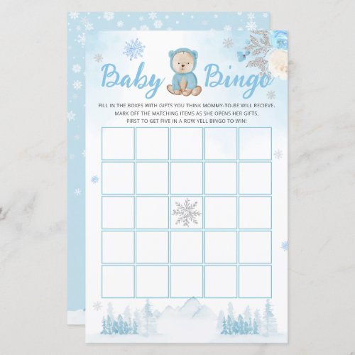 Winter Blue Watercolor Baby Bingo Baby Shower Game