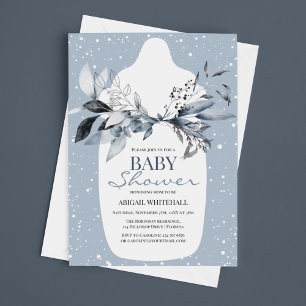 Winter Blue Watercolor Baby Shower Invitation