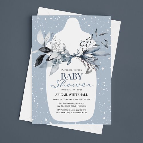 Winter Blue Watercolor Baby Shower Invitation