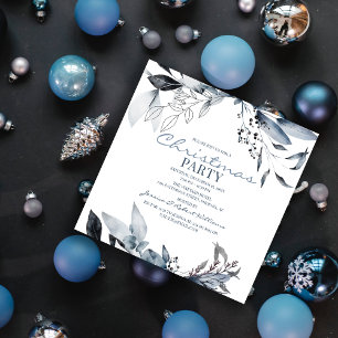 Winter Blue Watercolor   Christmas Holiday Party Invitation