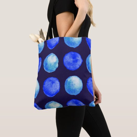 Winter Blue Watercolor Large Dots Pattern Tote Bag