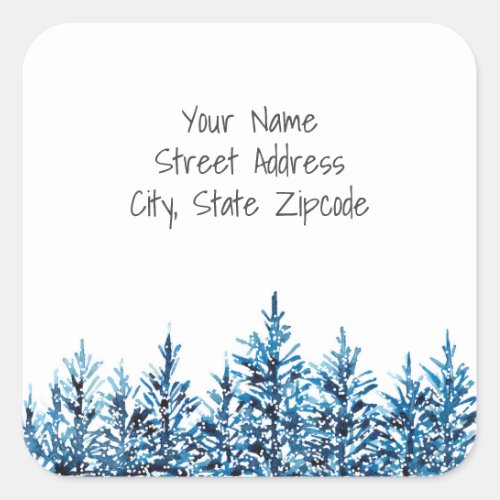 Winter Blue Watercolor Pine Trees Address Labels