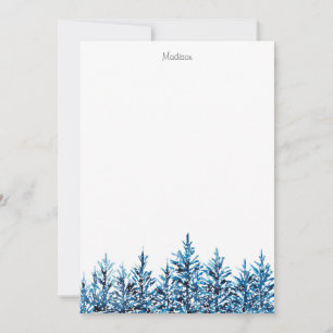 Winter Blue Watercolor Pine Trees Note Card