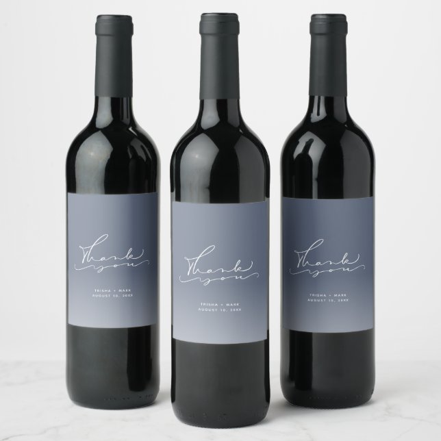 Winter Blue Wedding Thank You Favor Wine Label (Bottles)