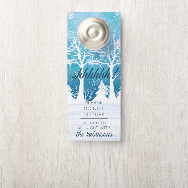Winter Blue Welcome/Do Not Disturb Door Hanger (On Knob)