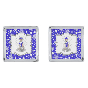 Winter Blue Whippet Snow Scarf - Fawn & white Cute Cufflinks