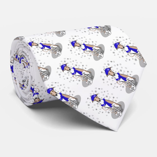 Winter Blue Whippet Snow Scarf - Fawn & white Cute Neck Tie (Rolled)