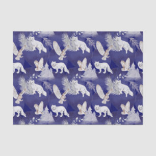 Winter Blue White Fox Owl Pine Trees Watercolor Tissue Paper