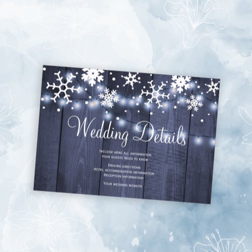 Winter blue white rustic wedding guest details enclosure card