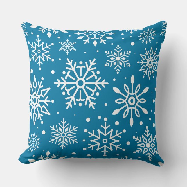 Winter Blue White Snowflake Christmas Throw Pillow (Front)