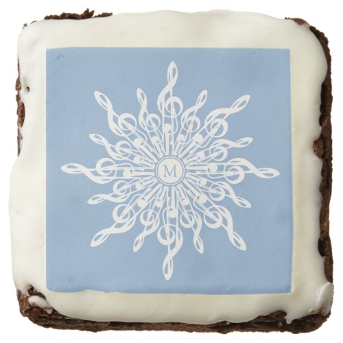 Winter Blue White Snowflake Music Notes Monogram Brownie