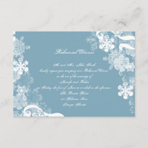 Winter Blue White Snowflake Wedding Rehearsal Invitation