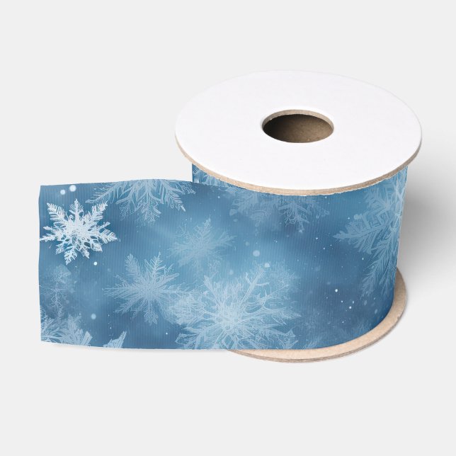 Winter Blue White Snowflakes Christmas Grosgrain Ribbon (Spool)