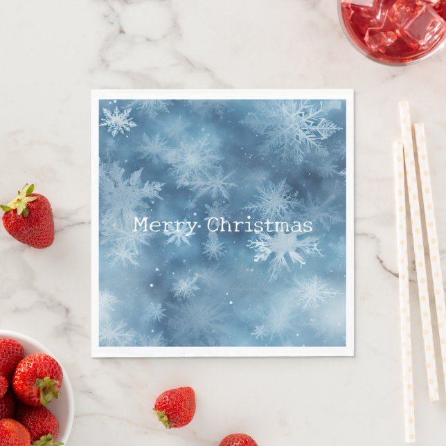 Winter Blue White Snowflakes Christmas Napkins (Insitu)