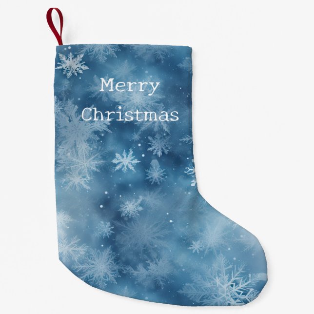 Winter Blue White Snowflakes Christmas Small Christmas Stocking (Front)
