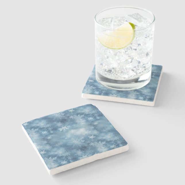 Winter Blue White Snowflakes Christmas Stone Coaster (Side)
