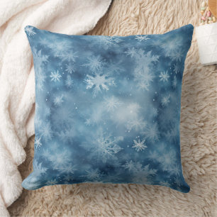 Winter Blue White Snowflakes Christmas Throw Pillow