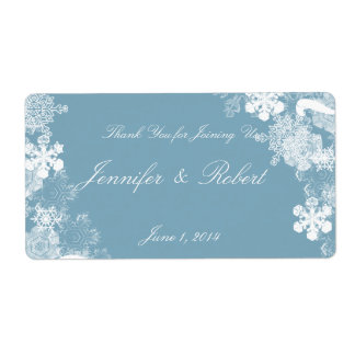 Winter Blue White Snowflakes Wedding Water Label