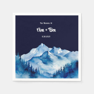 Winter Blue White Snowy Mountains Wedding Napkins
