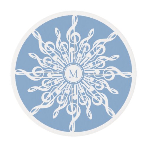 Winter Blue White Treble Clefs Snowflake Monogram Edible Frosting Rounds