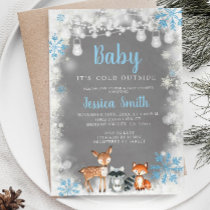 Winter Blue Woodland Boy Baby Shower Invitation