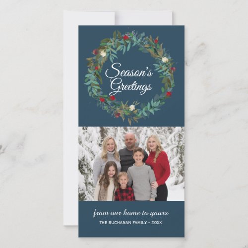 Winter Blue Wreath Christmas Photo Card