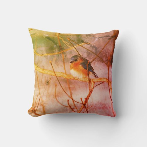 Winter Bluebird Abstract Grunge  Throw Pillow