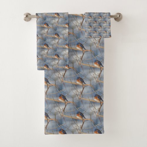 Winter Bluebird Animal Nature Pattern     Bath Towel Set