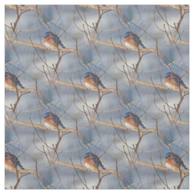 Winter Bluebird Animal Nature Pattern Fabric (Swatch)