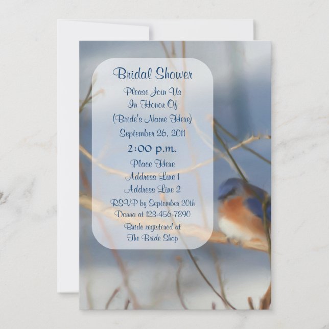 Winter Bluebird Art Bridal Shower Invite (Front)
