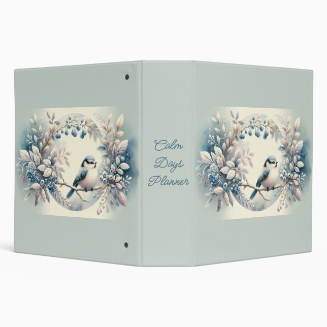 Winter Bluebird Berry Wreath 3 Ring Binder (Background)