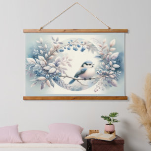 Winter Bluebird Berry Wreath Hanging Tapestry