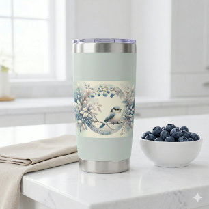 Winter Bluebird Berry Wreath Insulated Tumbler