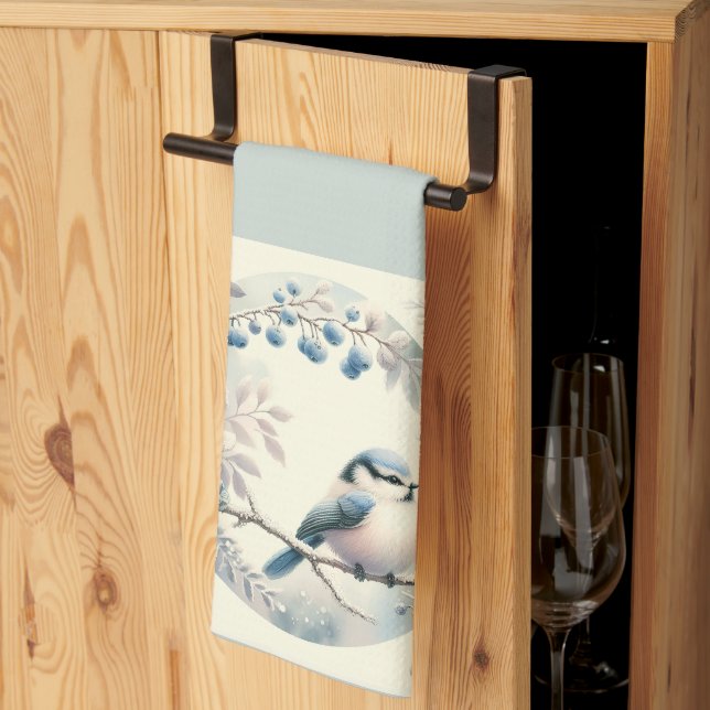 Winter Bluebird Berry Wreath Kitchen Towel (Thirds Fold)