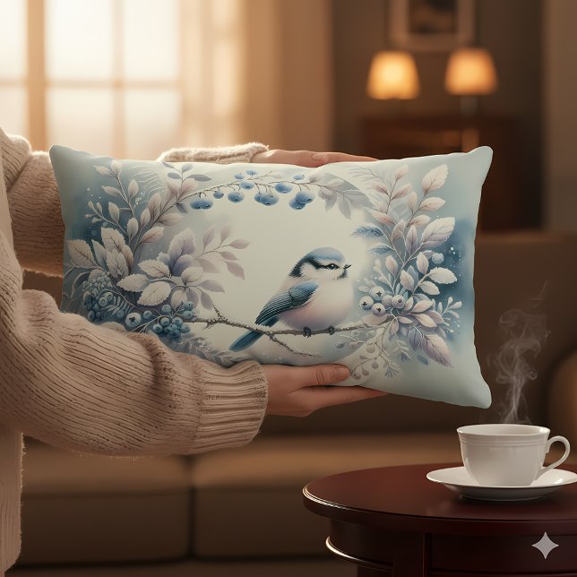 Winter Bluebird Berry Wreath Lumbar Pillow (Winter Bluebird Berry Wreath Lumbar Pillow Mockup C)