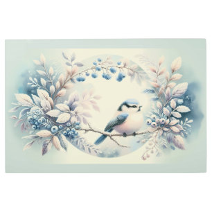 Winter Bluebird Berry Wreath Metal Print