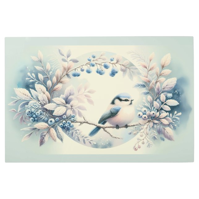 Winter Bluebird Berry Wreath Metal Print (Front)