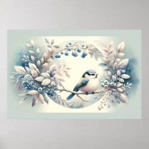 Winter Bluebird Berry Wreath Poster